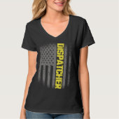 911 Dispatcher Thin Gold Line US Flag Emergency Di Tシャツ (正面)