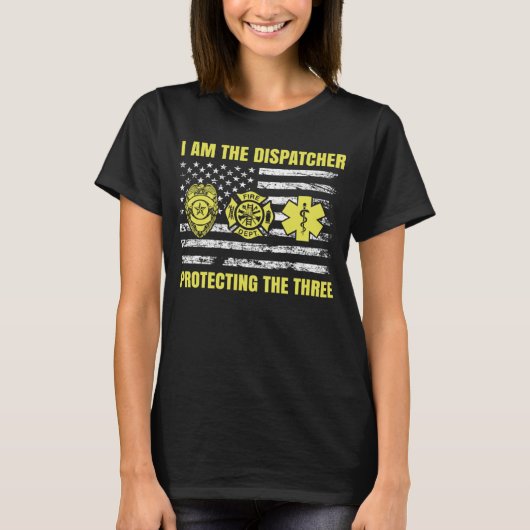 911 Dispatcher Thin Yellow Line Dispatch米国担当 Tシャツ (正面)