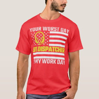 911 Dispatcher USフラグシン金ゴールドライン緊急Di Tシャツ