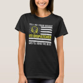 911 Dispatcher US Flag Thin Gold Line Emergency Di Tシャツ (正面)