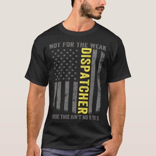 911 Dispatcher US Flag Thin Gold Line Emergency Di Tシャツ (正面)