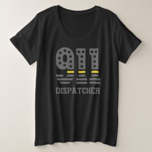 911 Dispatcher USAフラグシンイエローラインエマージェンシー プラスサイズTシャツ
