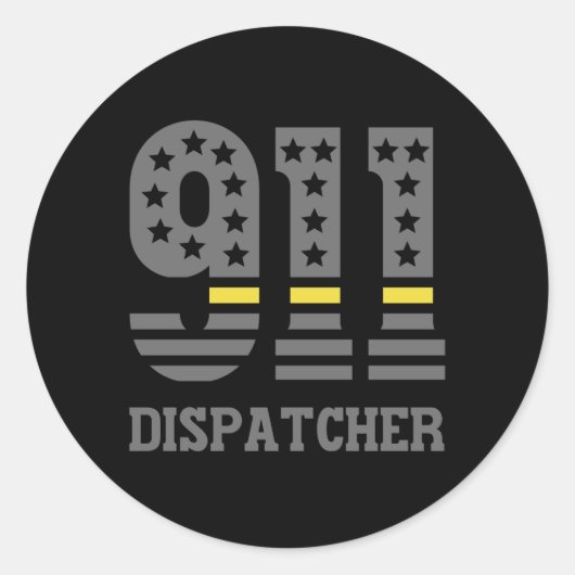 911 Dispatcher USAフラグシンイエローラインエマージェンシー ラウンドシール (正面)