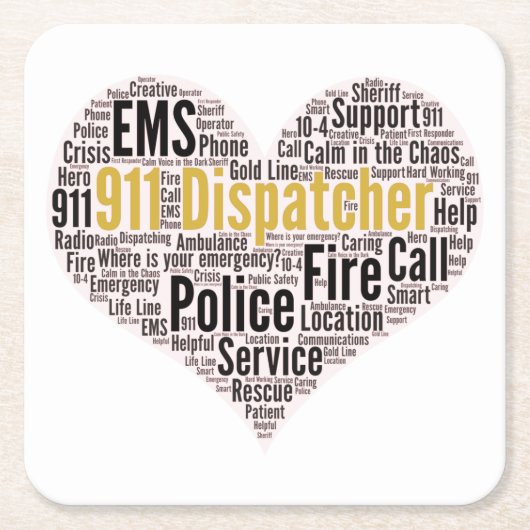 911 Dispatcher Word Cloud スクエアペーパーコースター (正面)
