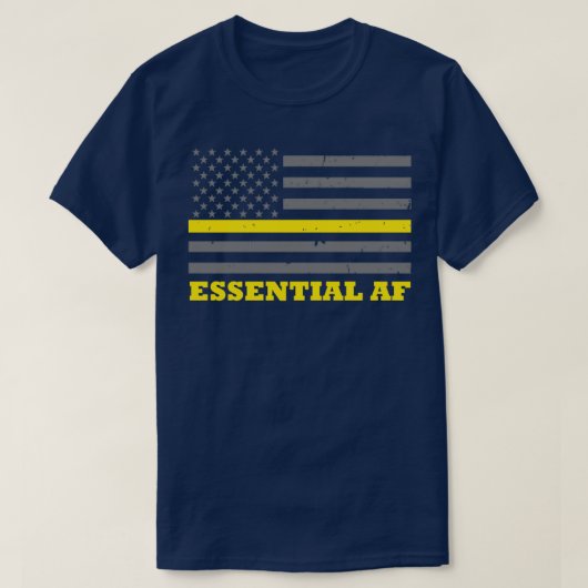911 Dispatcher Workerシン金ゴールド線フラグ Tシャツ (デザイン正面)