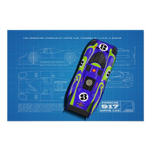 917 Hippie Car Blueprint ポスター (正面)