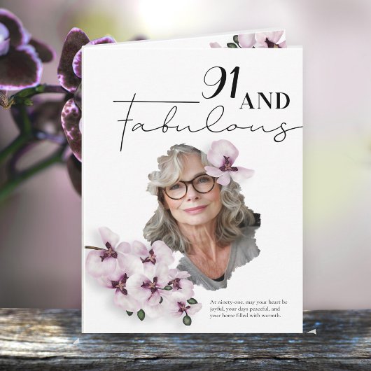 91 & Fabulous Orchid Photo Birthday Greeting Card カード