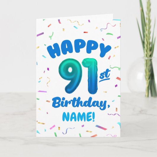 91st Balloon Number Custom Name Birthday Card カード (正面)