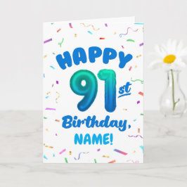 91st Balloon Number Custom Name Birthday Card カード
