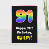 91st Birthday: Colorful Rainbow # 91, Custom Name カード (正面)