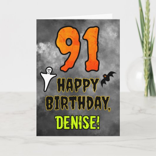 91st Birthday: Eerie Halloween Theme + Custom Name カード (正面)