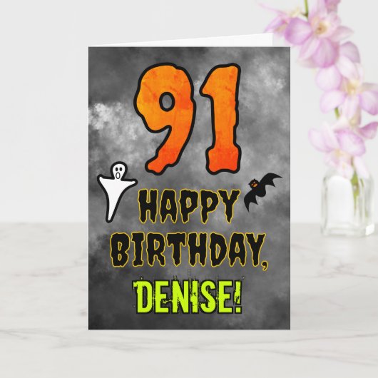 91st Birthday: Eerie Halloween Theme + Custom Name カード (蘭)
