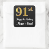 91st Birthday – Elegant Luxurious Faux Gold Look # スクエアシール (バッグ)