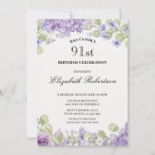 91st Birthday Invitation Elegant Purple Floral 招待状 (正面)