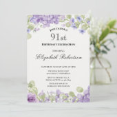 91st Birthday Invitation Elegant Purple Floral 招待状 (スタンド正面)