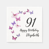 91st Birthday Pink Purple Butterflies  スタンダードカクテルナプキン (正面)