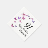 91st Birthday Pink Purple Butterflies  スタンダードカクテルナプキン (角)