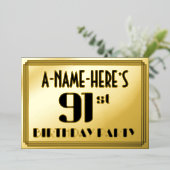 91th誕生日パーティー:アールデコの外観"91"と名前 箔招待状 (立ち正面)