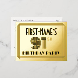 91th誕生日パーティー～アールデコスタイル「91」 +名前 箔招待状ポストカード
