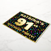 91th Birthday Party —おもしろいカラフル、Stars Pattern 箔招待状 (回転した状態)