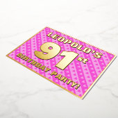 91th Birthday Party —おもしろいピンクのハートとストライプ 箔招待状 (回転した状態)