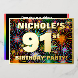91th Birthday Party —おもしろい、カラフルFireworks Look 箔招待状