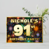 91th Birthday Party —おもしろい、カラフルFireworks Look 箔招待状 (立ち正面)