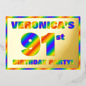 91th Birthday Party —おもしろい、レインボースペクトル「91」 箔招待状 (正面)