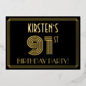 91th Birthday Party —アールデコスタイル「91」 +名前 箔招待状 (正面)