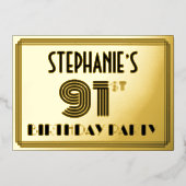 91th Birthday Party —アールデコスタイル「91」 & Name 箔招待状 (正面)