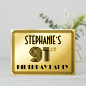 91th Birthday Party —アールデコスタイル「91」 & Name 箔招待状 (立ち正面)