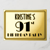 91th Birthday Party —アールデコ検索「91」 +名前 箔招待状 (正面)
