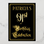 91th Birthday Party – スクリプファンシートと名前をカスタムする 箔招待状 (正面)