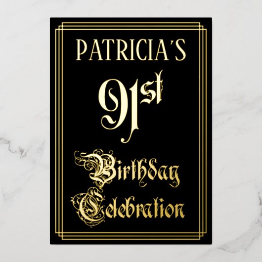 91th Birthday Party – スクリプファンシートと名前をカスタムする 箔招待状 (正面)