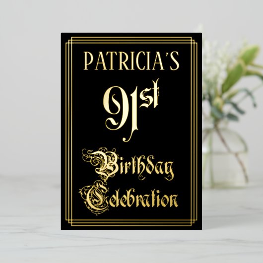 91th Birthday Party – スクリプファンシートと名前をカスタムする 箔招待状 (立ち正面)