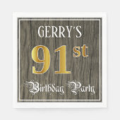 91th Birthday Party — フェイク金ゴールド&ウッドフェイク・ルックス スタンダードランチョンナプキン (正面)