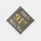 91th Birthday Party — フェイク金ゴールド&ウッドフェイク・ルックス スタンダードランチョンナプキン (角)