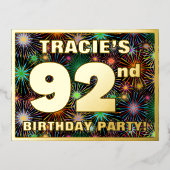 92回目の誕生日パーティはっきりした:, カラフル Fireworks Look 箔招待状ポストカード (正面)
