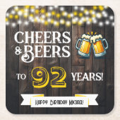 92歳の誕生日おめでとう レトロな乾杯とビール スクエアペーパーコースター (正面)