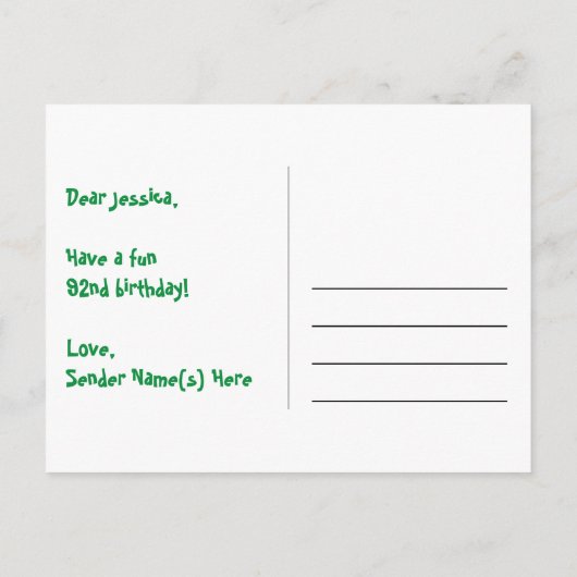92歳の誕生日おめでとう：楽しい星柄、虹92、[名前] ポストカード (裏面)