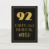 92歳の誕生日お祝い ~ アールデコ調のデザイン「92」と名前 カード (正面)
