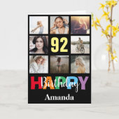 92歳の誕生日写真コラージュ モダン ブラック カード (黄色い花)