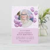 92歳の誕生日招待状フォトパープルバルーン 招待状 (スタンド正面)