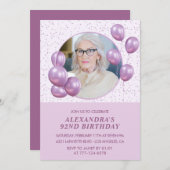 92歳の誕生日招待状フォトパープルバルーン 招待状 (正面/裏面)