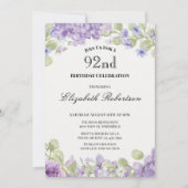 92歳の誕生日招待状 エレガントな紫の花 招待状 (正面)