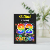 92歳の誕生日 - 楽しい花火、虹の「92」 ポストカード (スタンド正面)