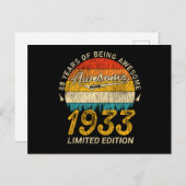 92歳の誕生日 1933年 素晴らしい92歳の誕生日プレゼント ポストカード (正面/裏面)