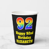 92番目の誕生日カラフル:,おもしろい，エキサイティング， Rainbow 92 紙コップ (裏面)