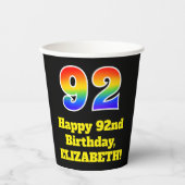 92番目の誕生日カラフル:,おもしろい，エキサイティング， Rainbow 92 紙コップ (正面)