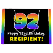 92番目の誕生日カラフル: Rainbow # 92,名前をカスタムする ラージペーパーバッグ (正面)